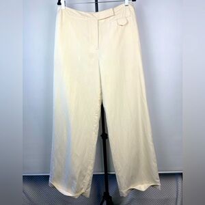 Coldwater Creek Ivory Silk Linen Blend Cypress Fit Wide Leg Cuffed Pants‎